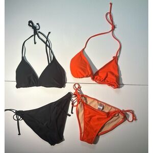 Old Navy Triangle String Bikini Set Black & Orange Top L Bottom S Swimwear